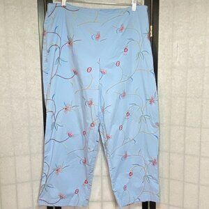 Hearts of Palm High Rise Tropical Embroidered Crop Pants Blue Resort Vacation 16